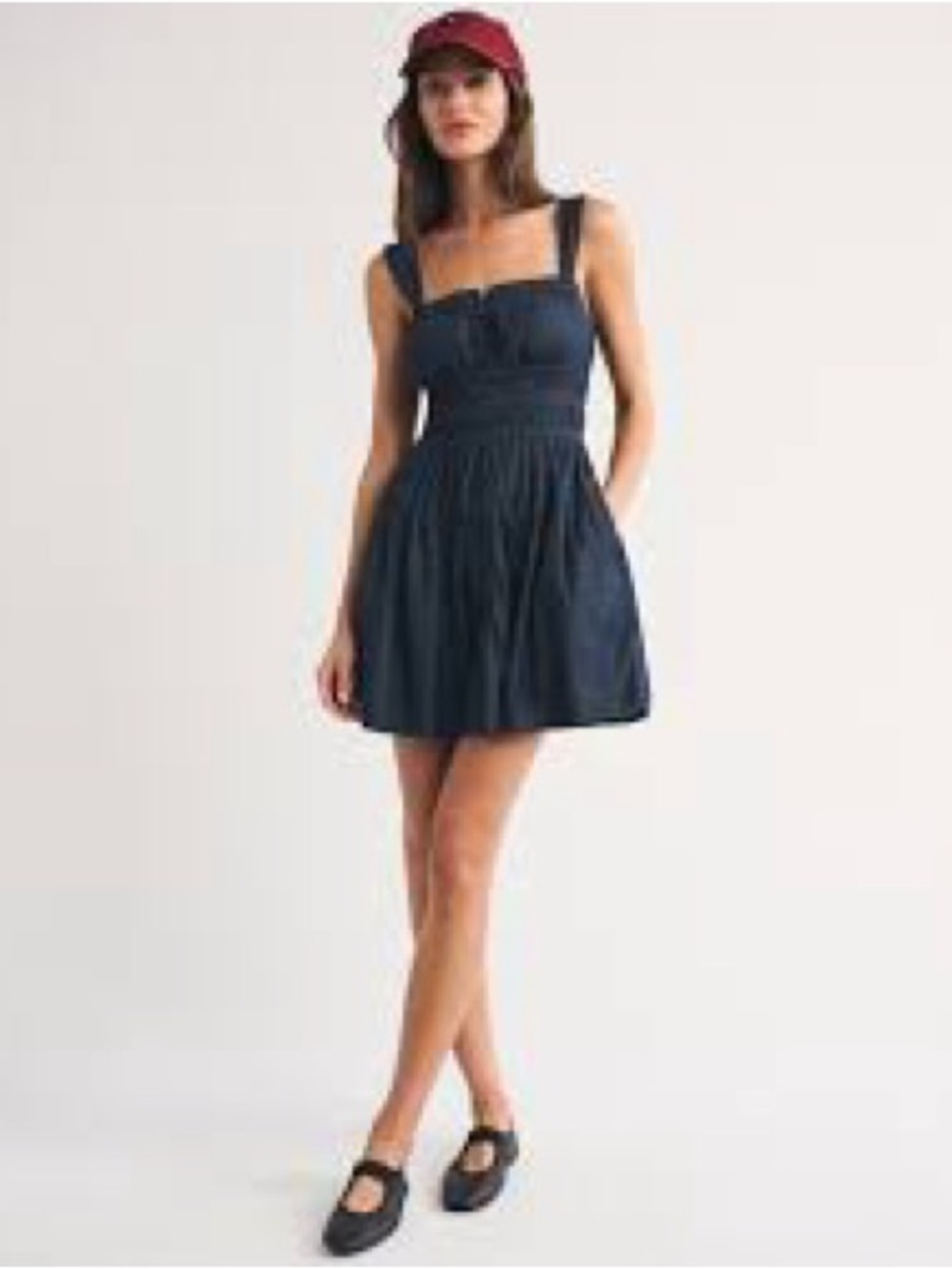 Abercrombie & Fitch Navy Blue Chambray Sleeveless Square-Neck Mini Dress Size M